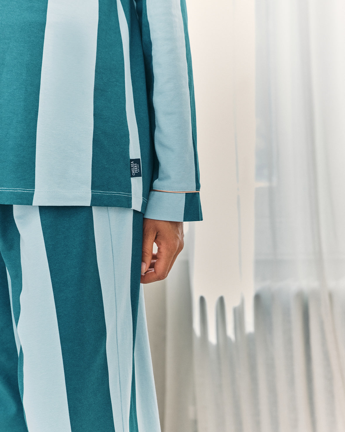 Maternity Organic Cotton Stripe Long Pyjama Set - Blue