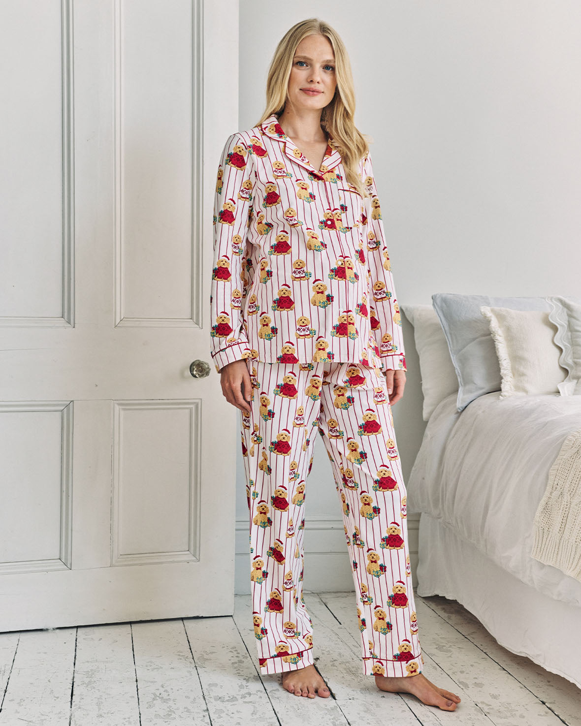 Maternity Organic Cotton Chip the Christmas Cockapoo Dog Print Long Pyjama Set