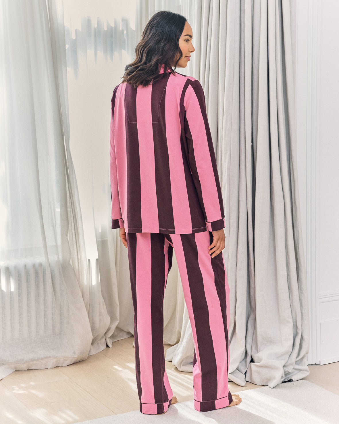 Maternity Organic Cotton Stripe Long Pyjama Set - Pink