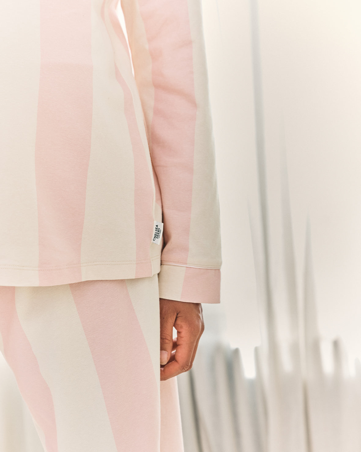 Maternity Organic Cotton Stripe Long Pyjama Set - Dusky Pink