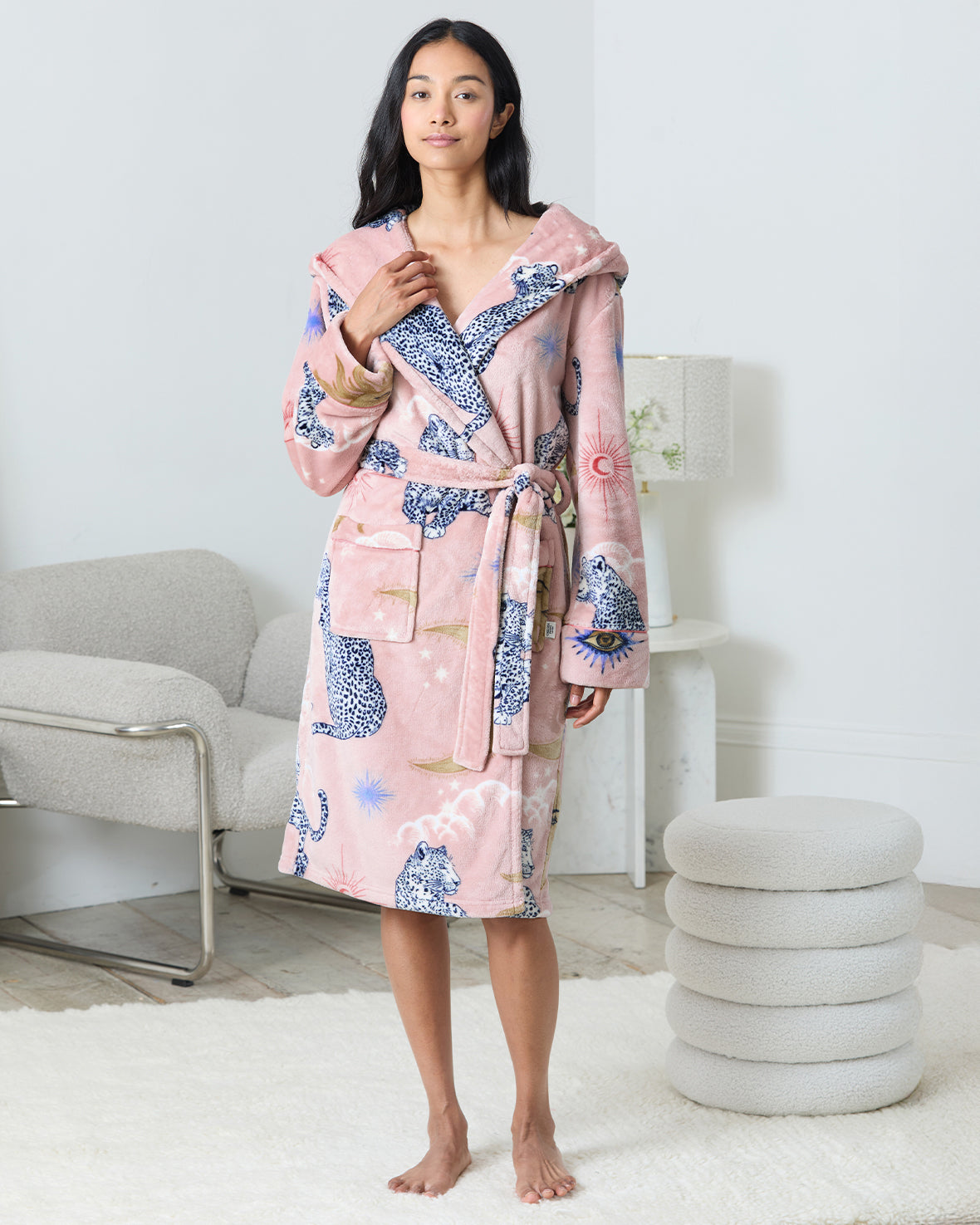 Flannel Celestial Leopard Print Dressing Gown