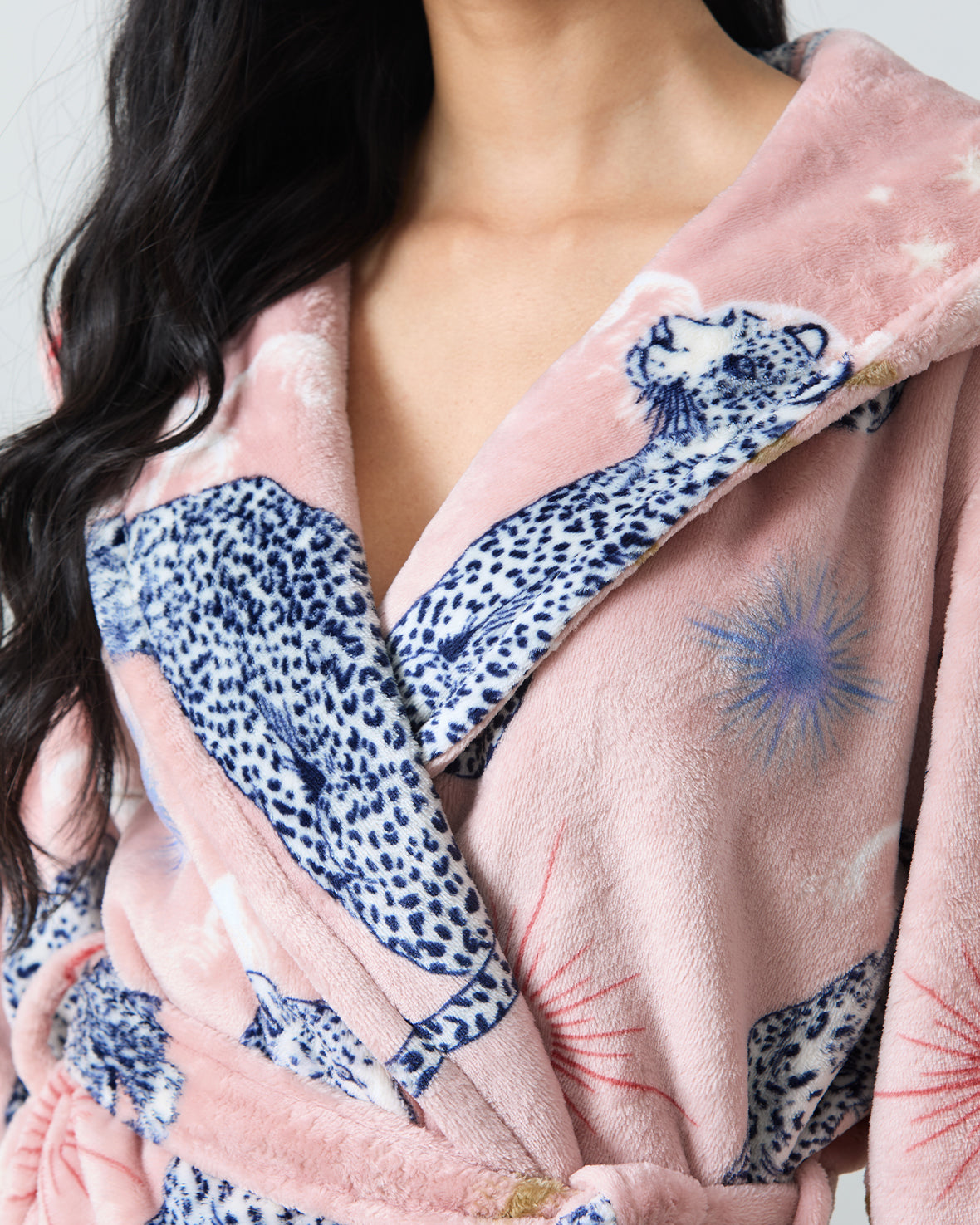 Flannel Celestial Leopard Print Dressing Gown