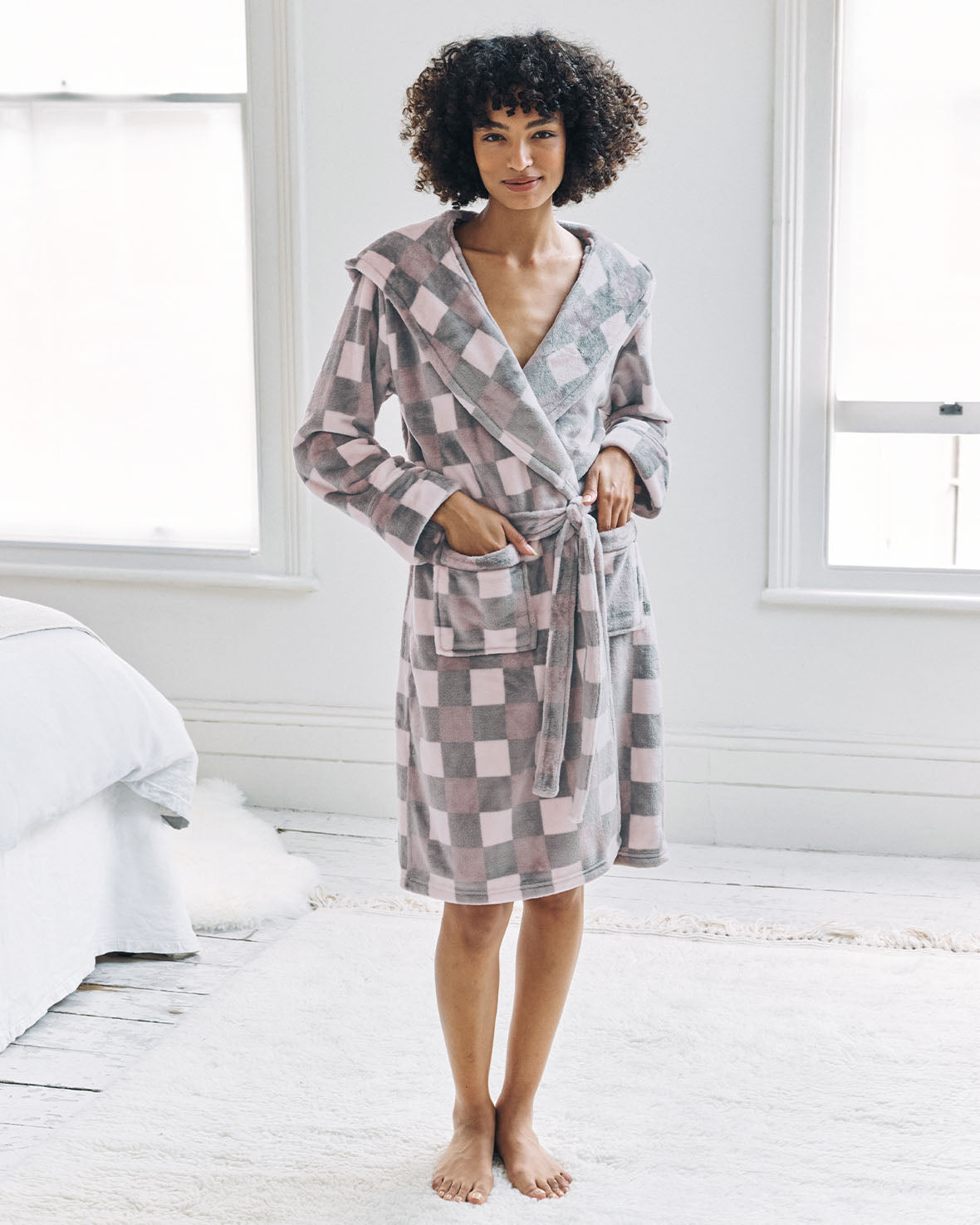 Flannel Check Hooded Dressing Gown