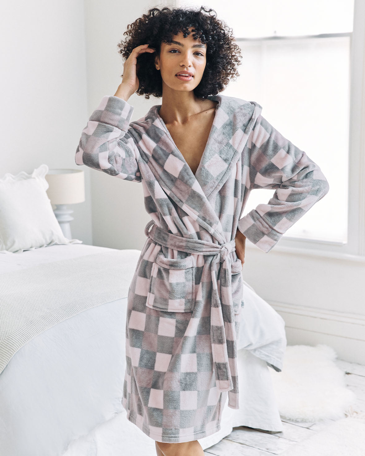 Flannel Check Hooded Dressing Gown