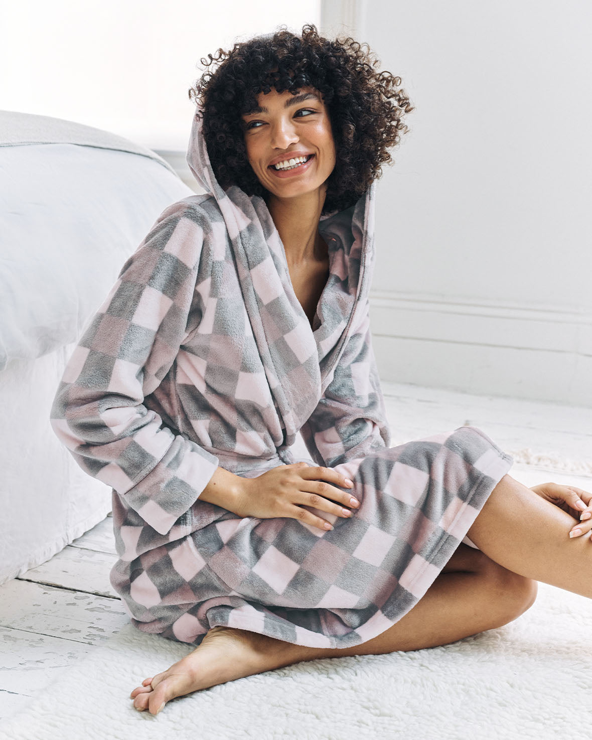 Flannel Check Hooded Dressing Gown