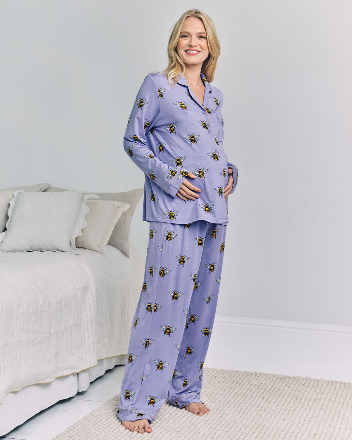 Maternity TENCEL™ Modal Bee Print Long Pyjama Set - Lilac