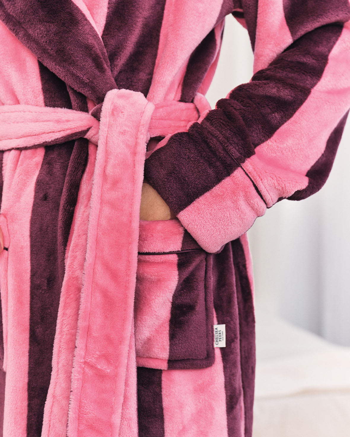 Flannel Stripe Long Dressing Gown - Pink