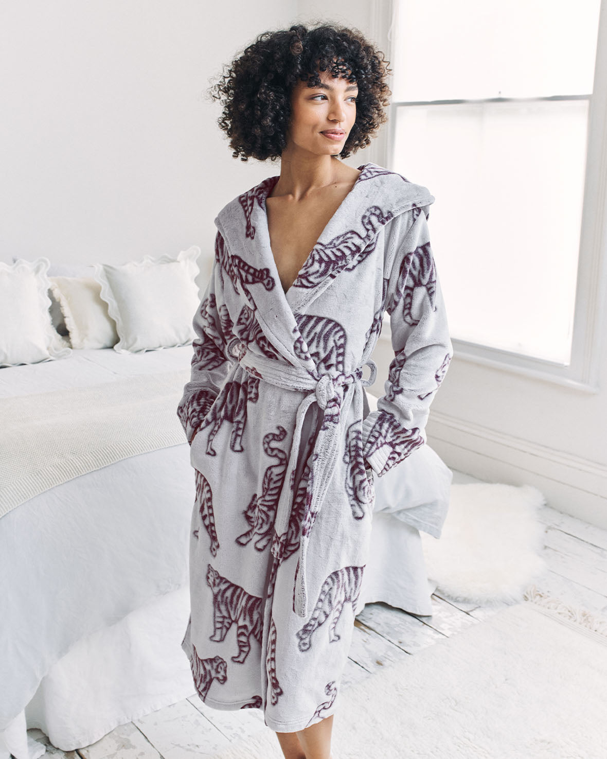 Flannel Burnout Tiger Dressing Gown