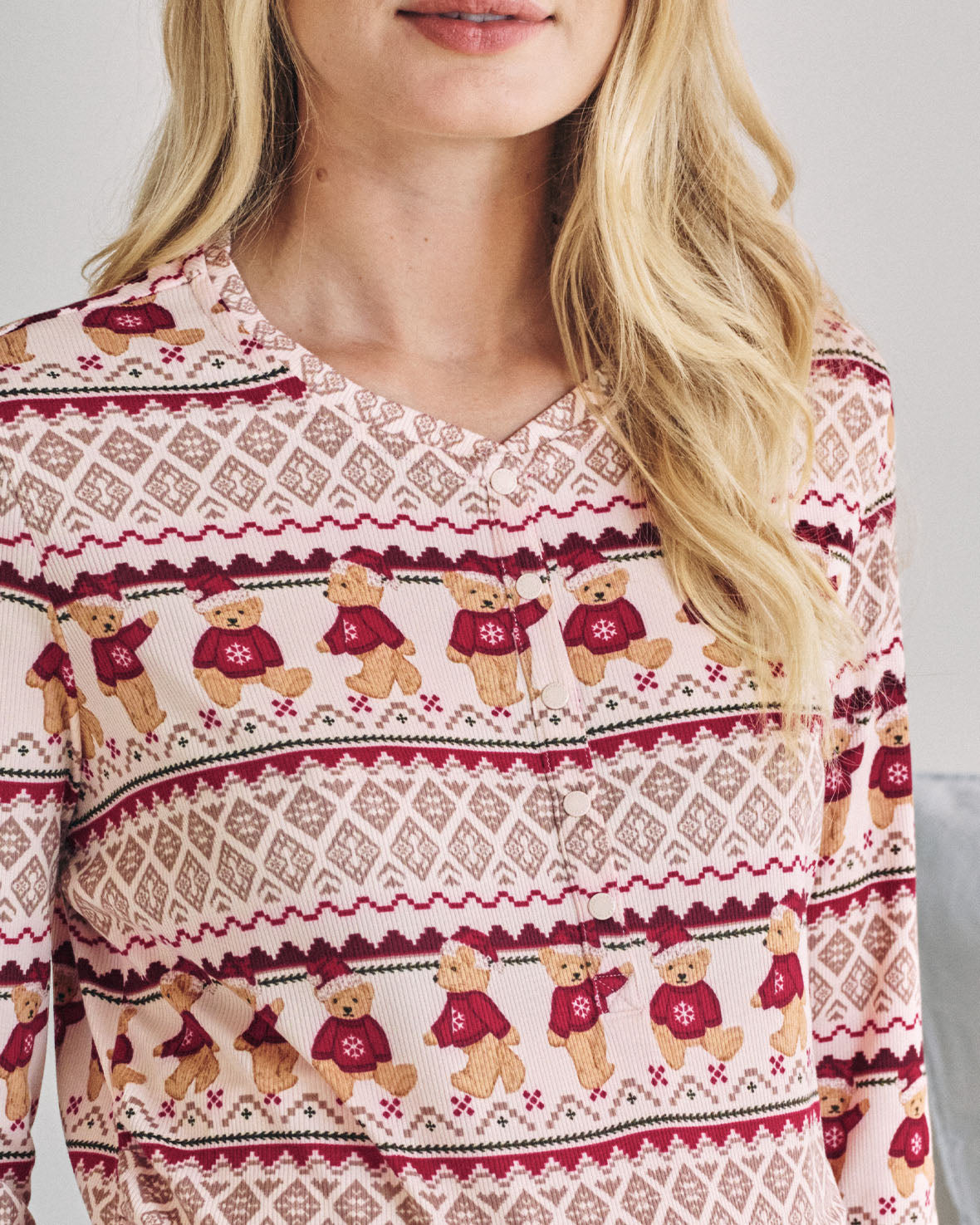 Maternity Peers the Bear Christmas Fair Isle Print Long Pyjama Set