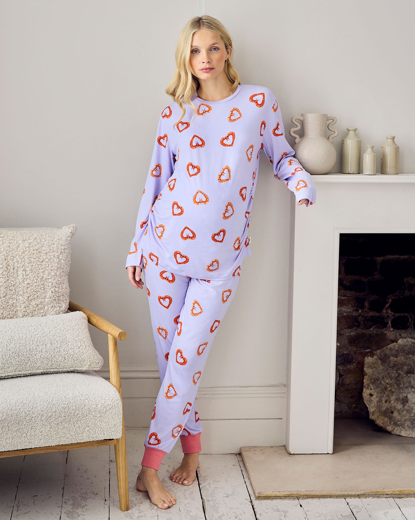 Maternity Shrimp Heart Print Long Pyjama Set