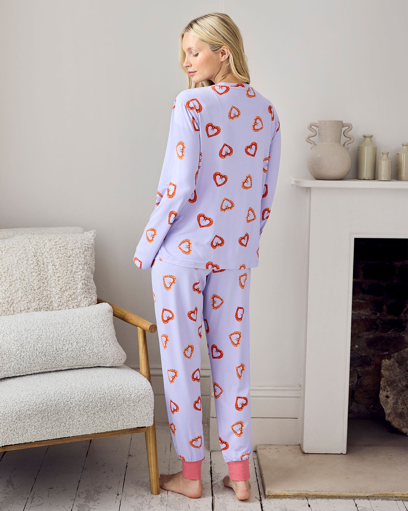 Maternity Shrimp Heart Print Long Pyjama Set