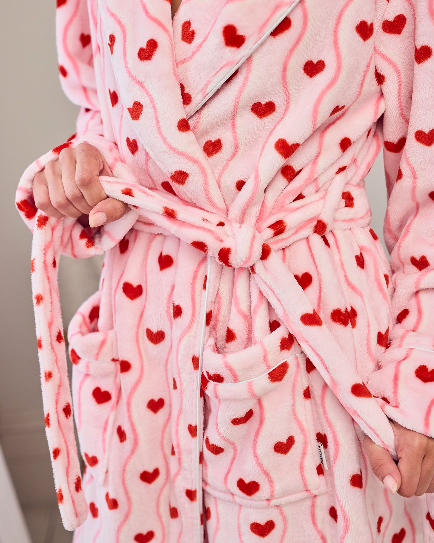 Flannel Wavy Stripe Heart Print Long Dressing Gown