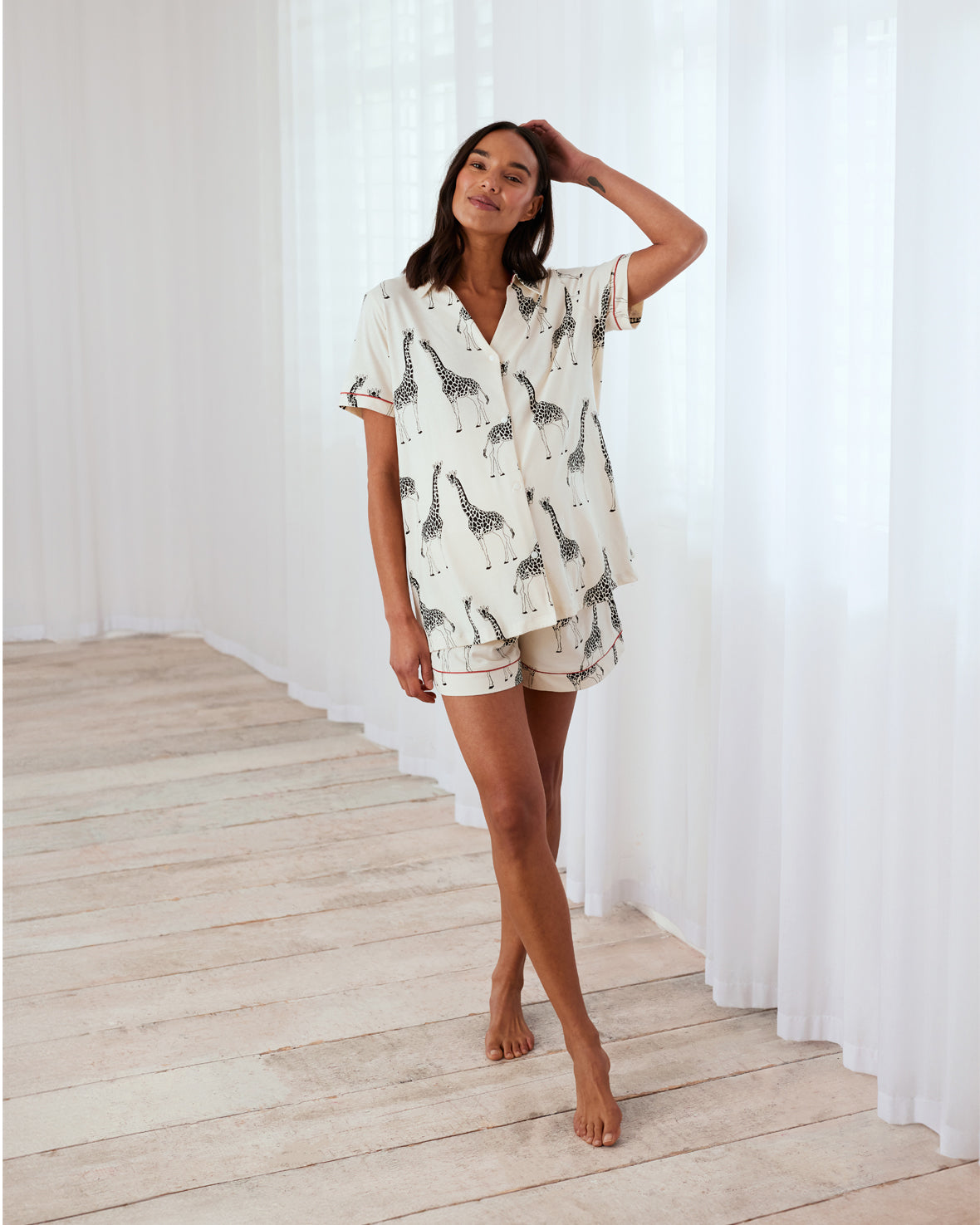 Maternity Organic Cotton Giraffe Print Short Pyjama Set - Cream