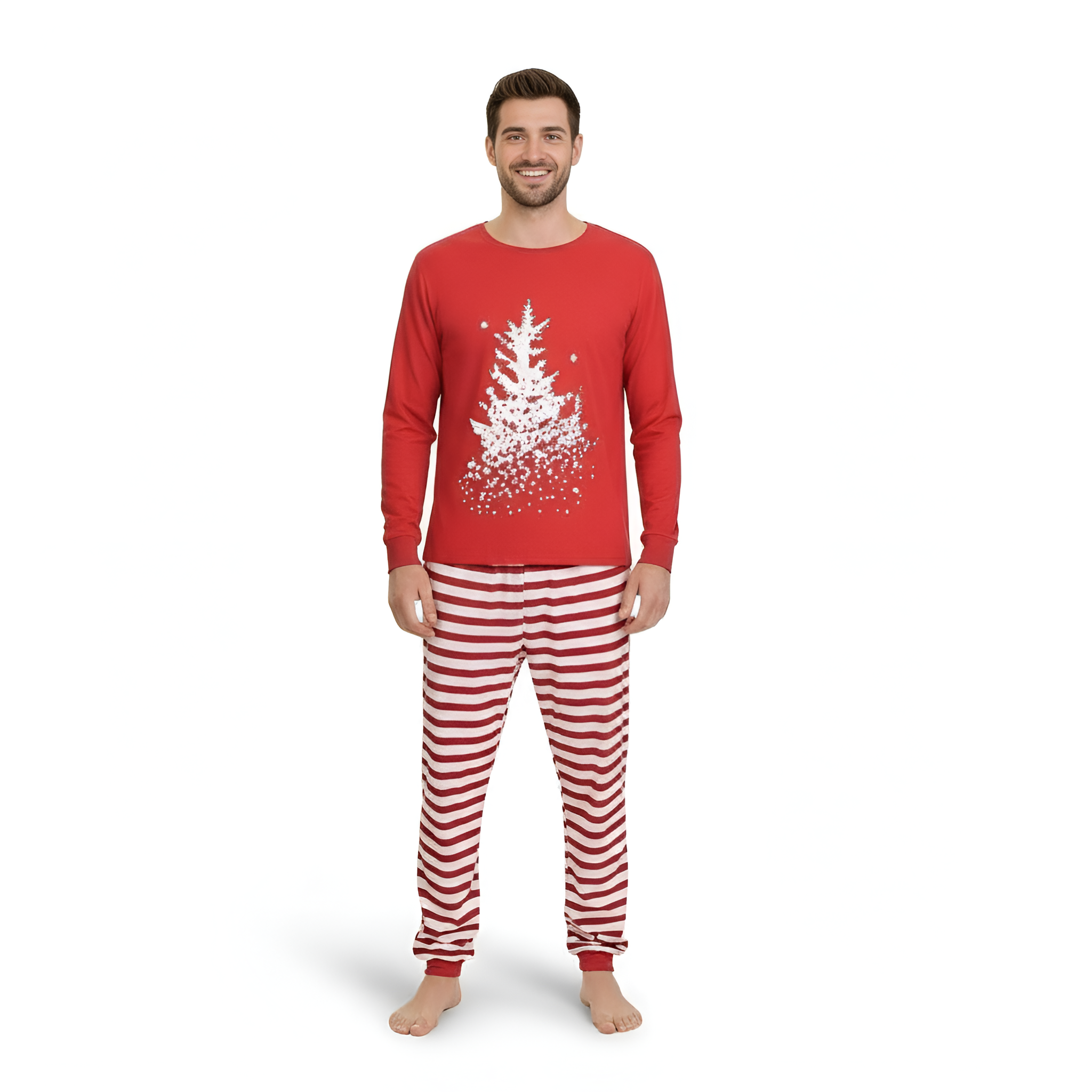 Christmas Tree Printed Striped Family Matching Pajama Set