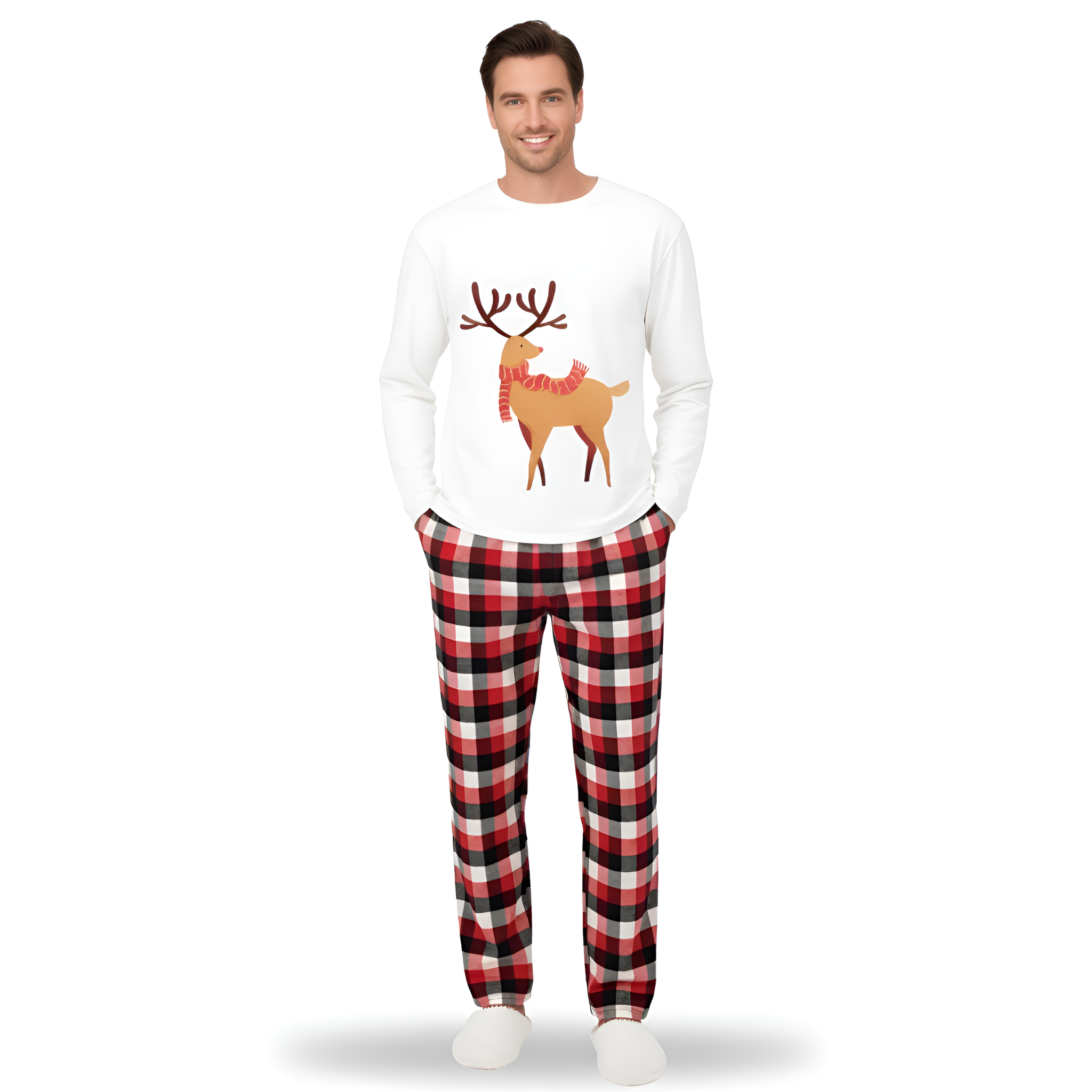 Classic Reindeer Plaid Family Christmas Pajama Set