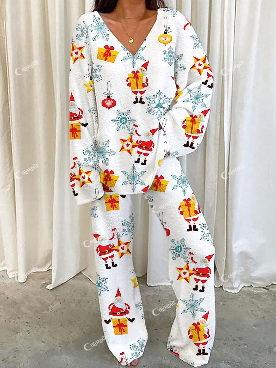 Women's Cute Butterfly Cat Print V-Neck Suit