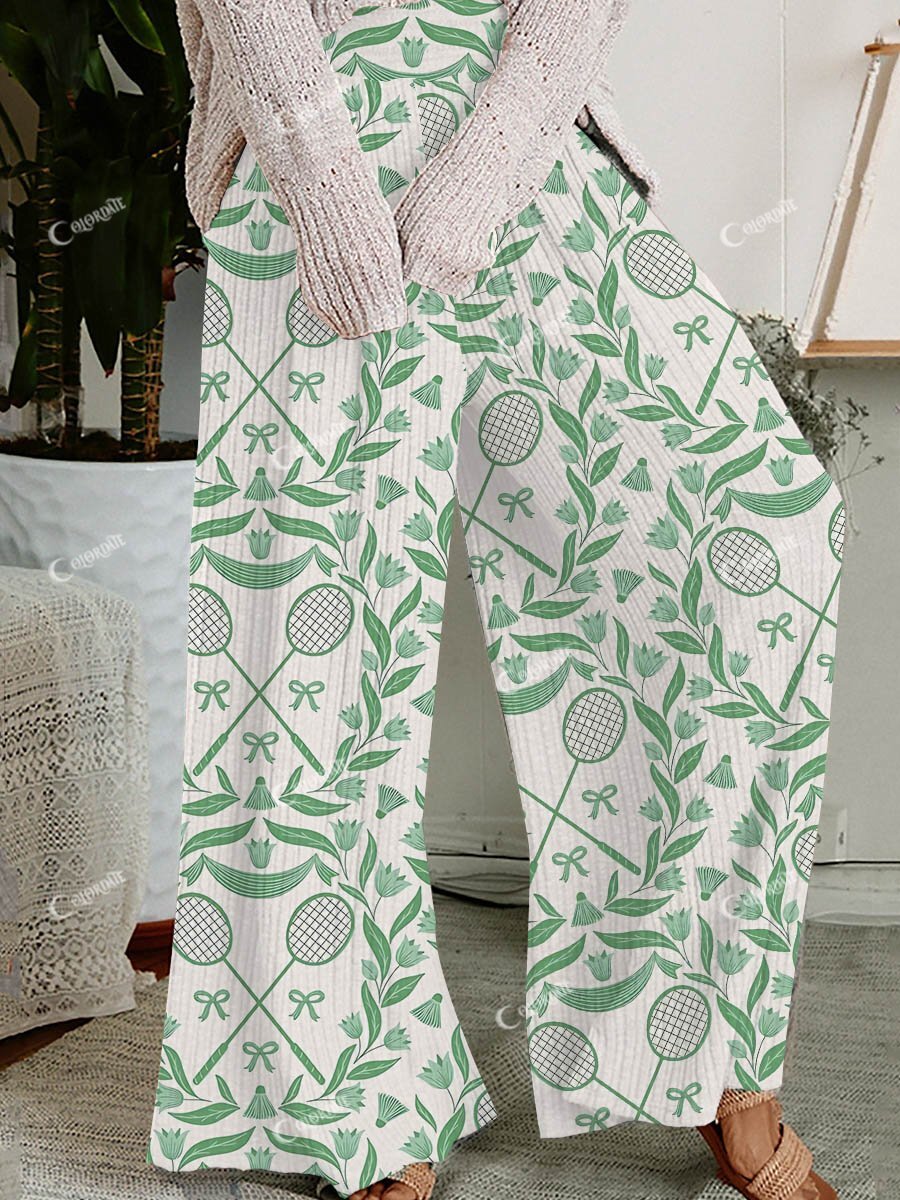 Women's Botanical Badminton Print Wide Leg Pants