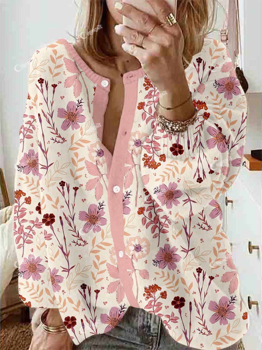Women's Botanical Floral Art Print Long Sleeve Cardigan Sweater
