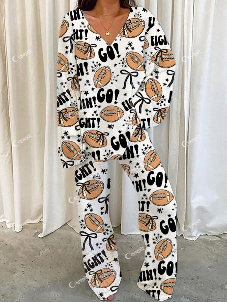 Women's Rugby Fun Print Lounge Long Sleeve Suit