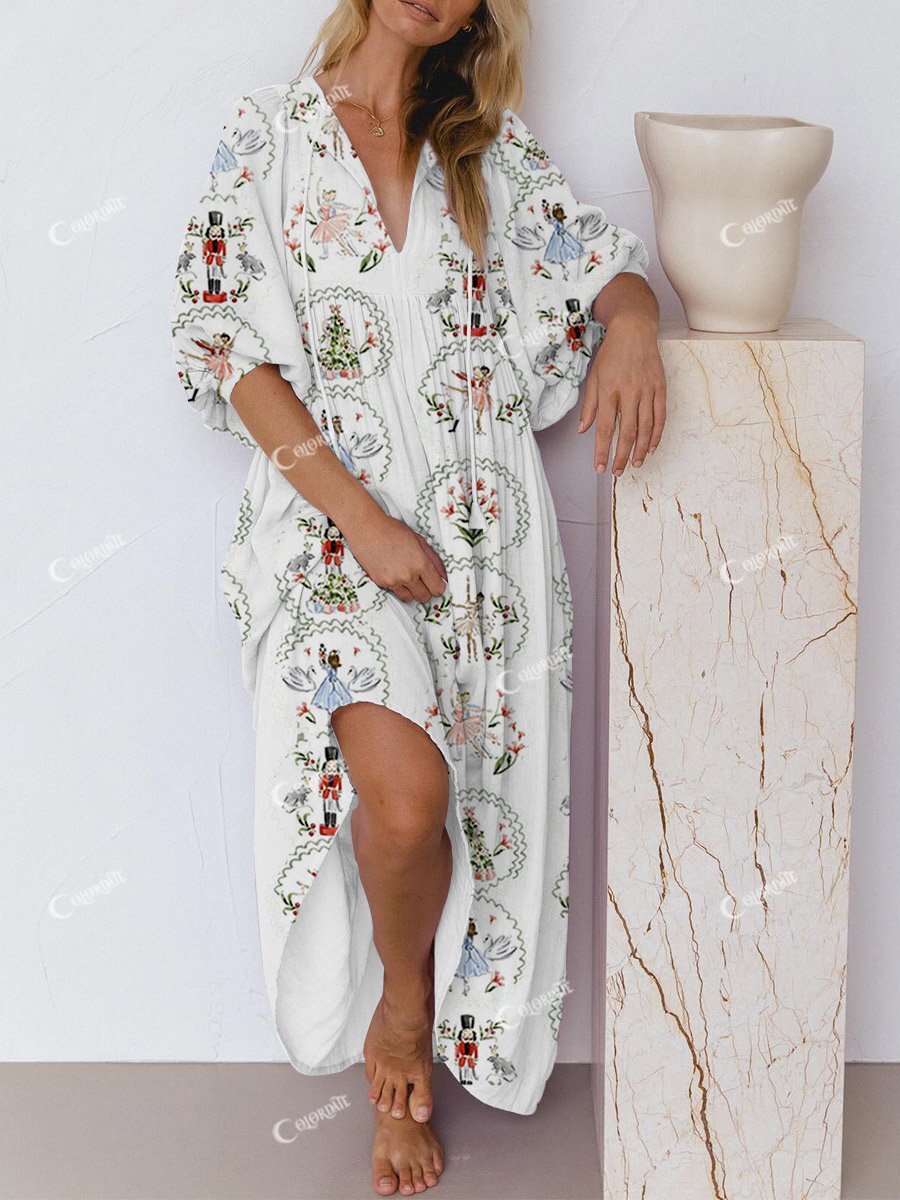 Women's Christmas Art Painting Printed Home Dress