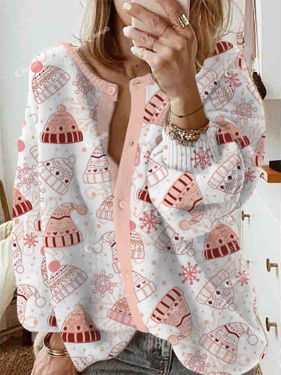 Women's Christmas Art Painting Fun Printed Home Cardigan Sweater