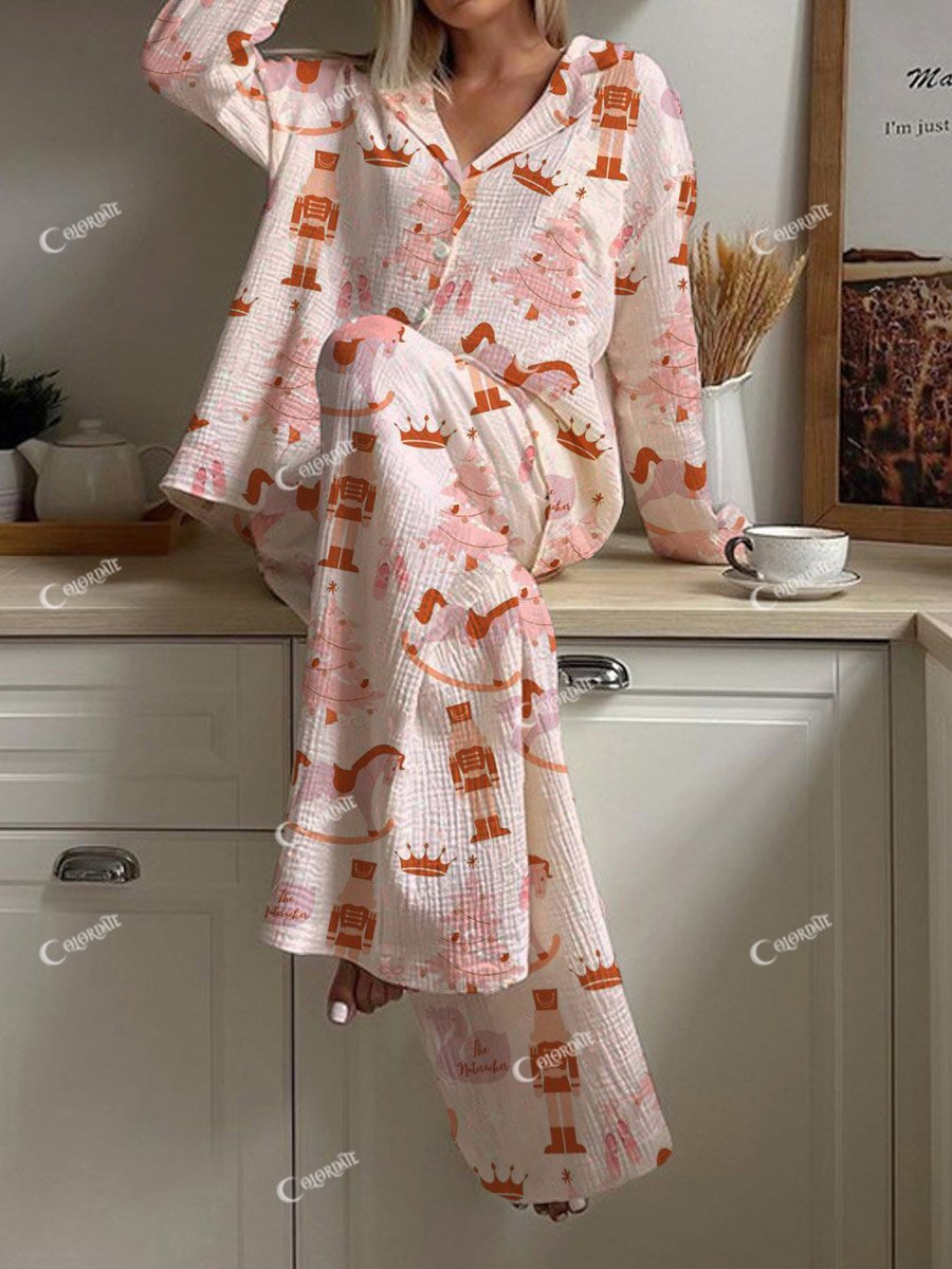 Women's Christmas Tree Horse Pattern Long Sleeve Pants Suit