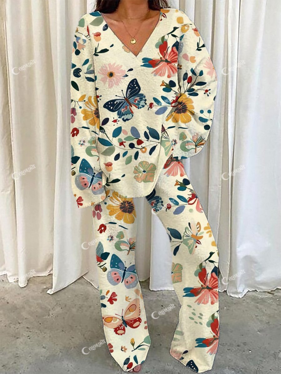 Women's Butterfly Floral Sweatshirt Set
