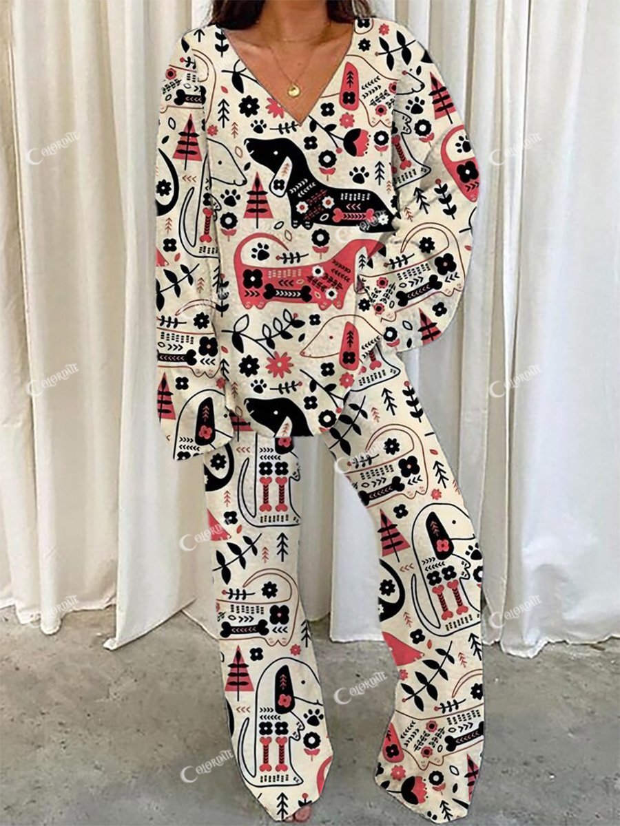 Women's Puppy Graffiti Sweatshirt Set