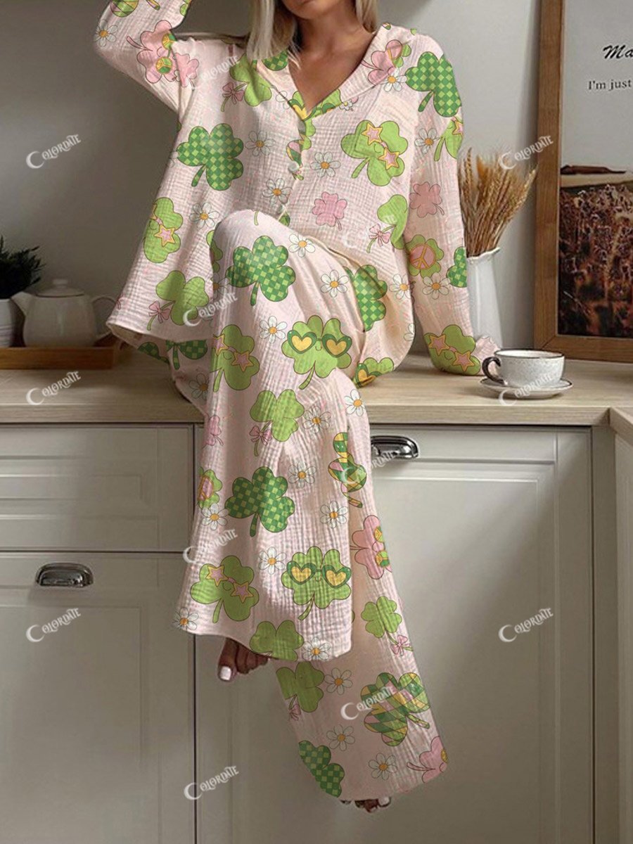 Women's St. Patrick's Day Shamrock Long Sleeve Pant Suit