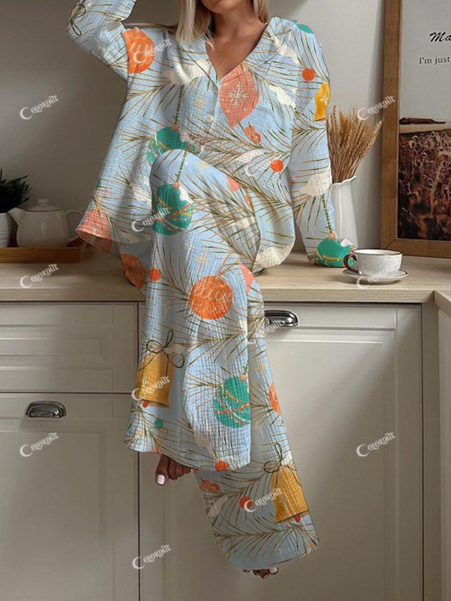 Women's Christmas Cedar Ornament Print Pajama Set