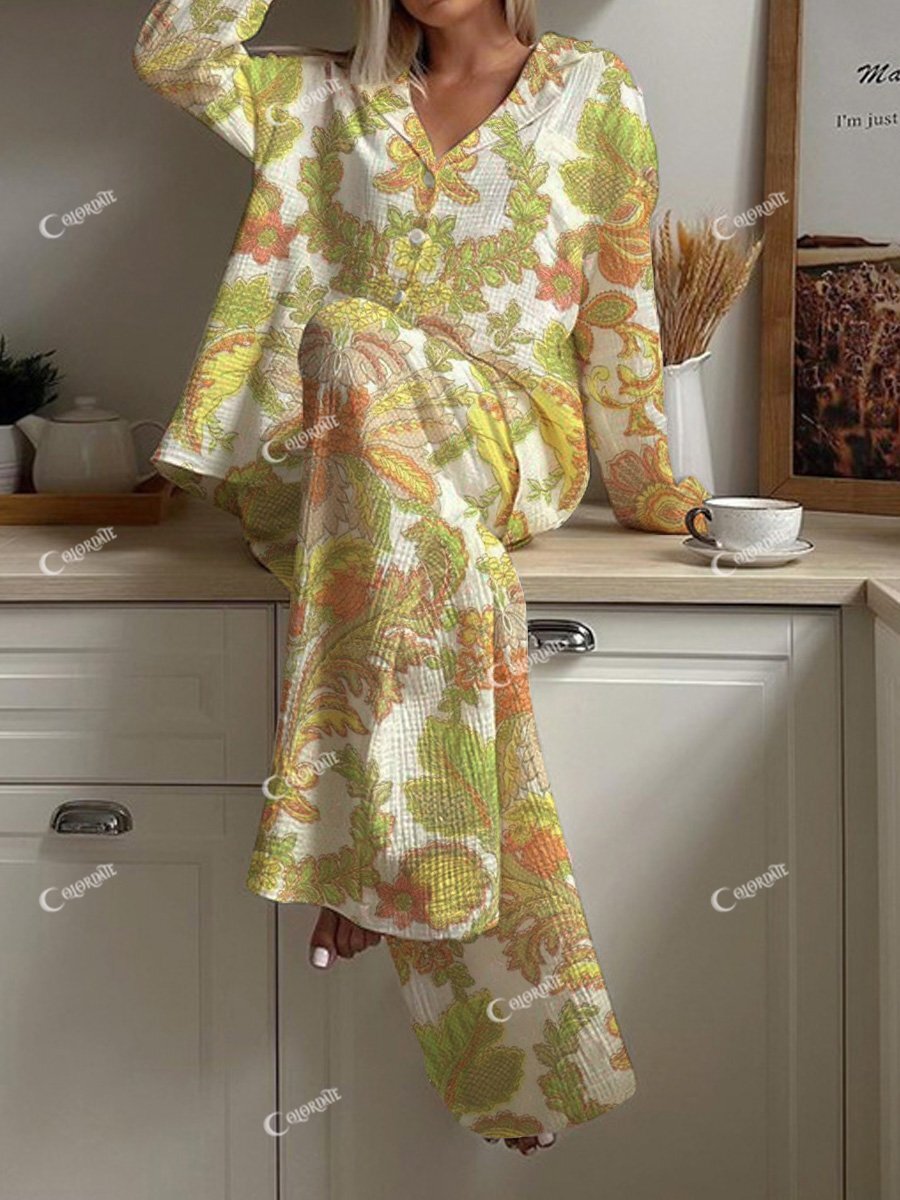 Women's Fresh Bohemian Pattern Print Pajama Set