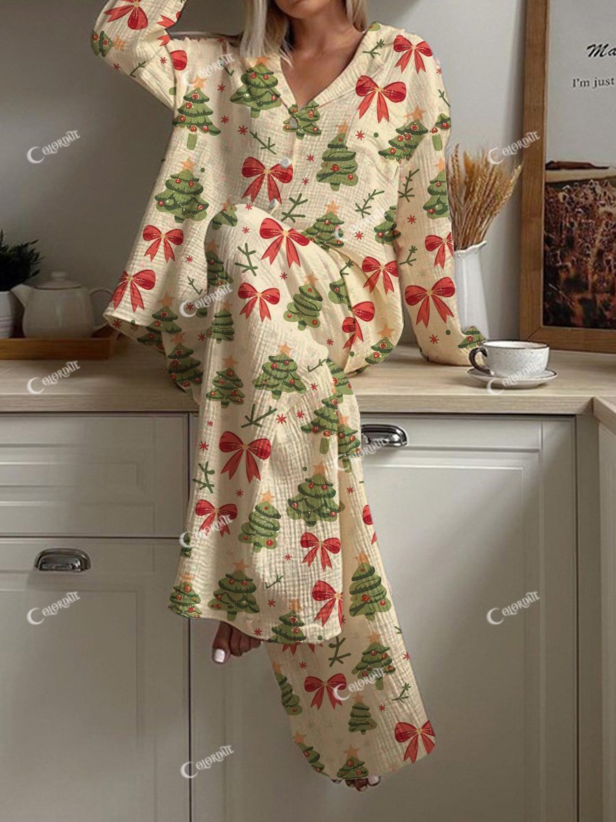 Women's Christmas Tree Print Pajama Set
