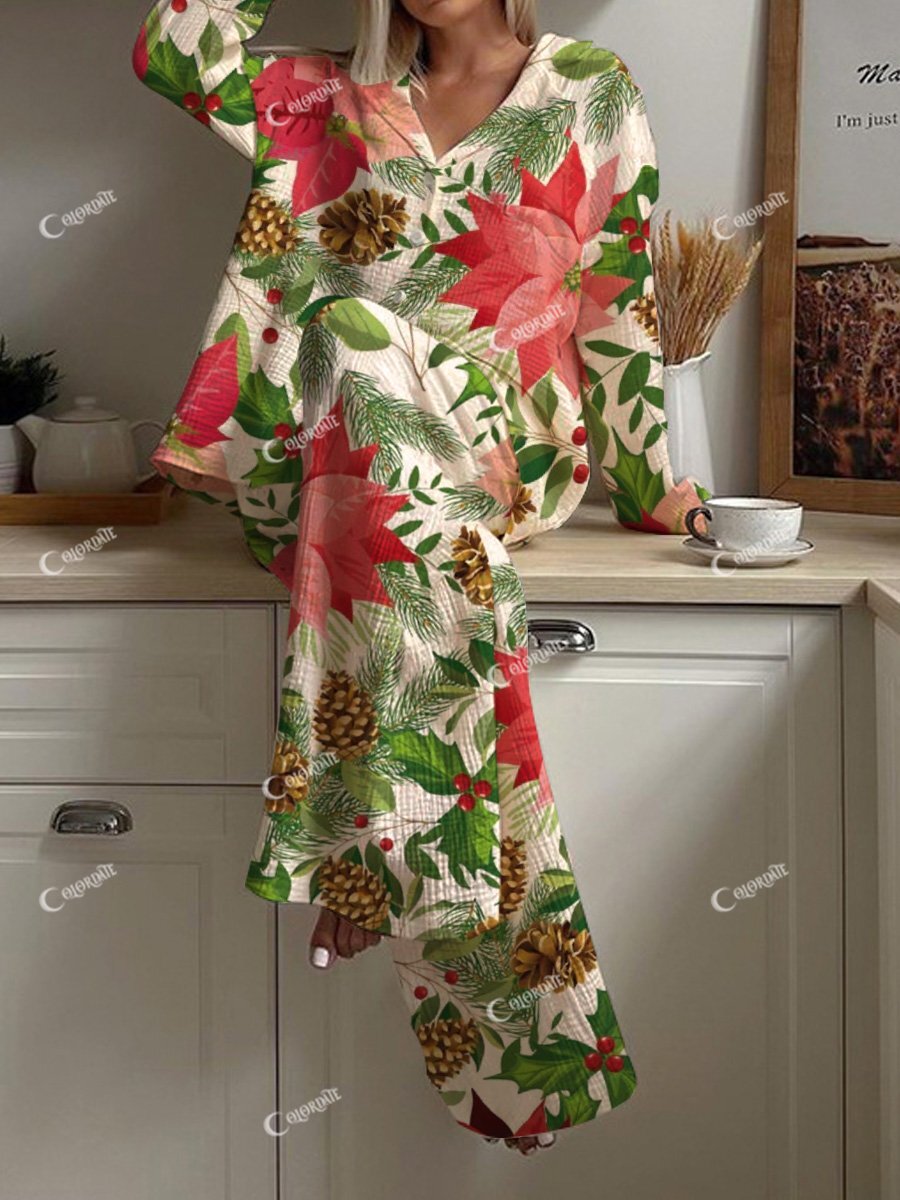 Women's Poinsettia Print Pajama Set