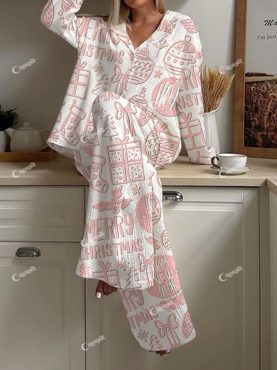 Women's Christmas Lantern Gift Print Loose Homewear Set