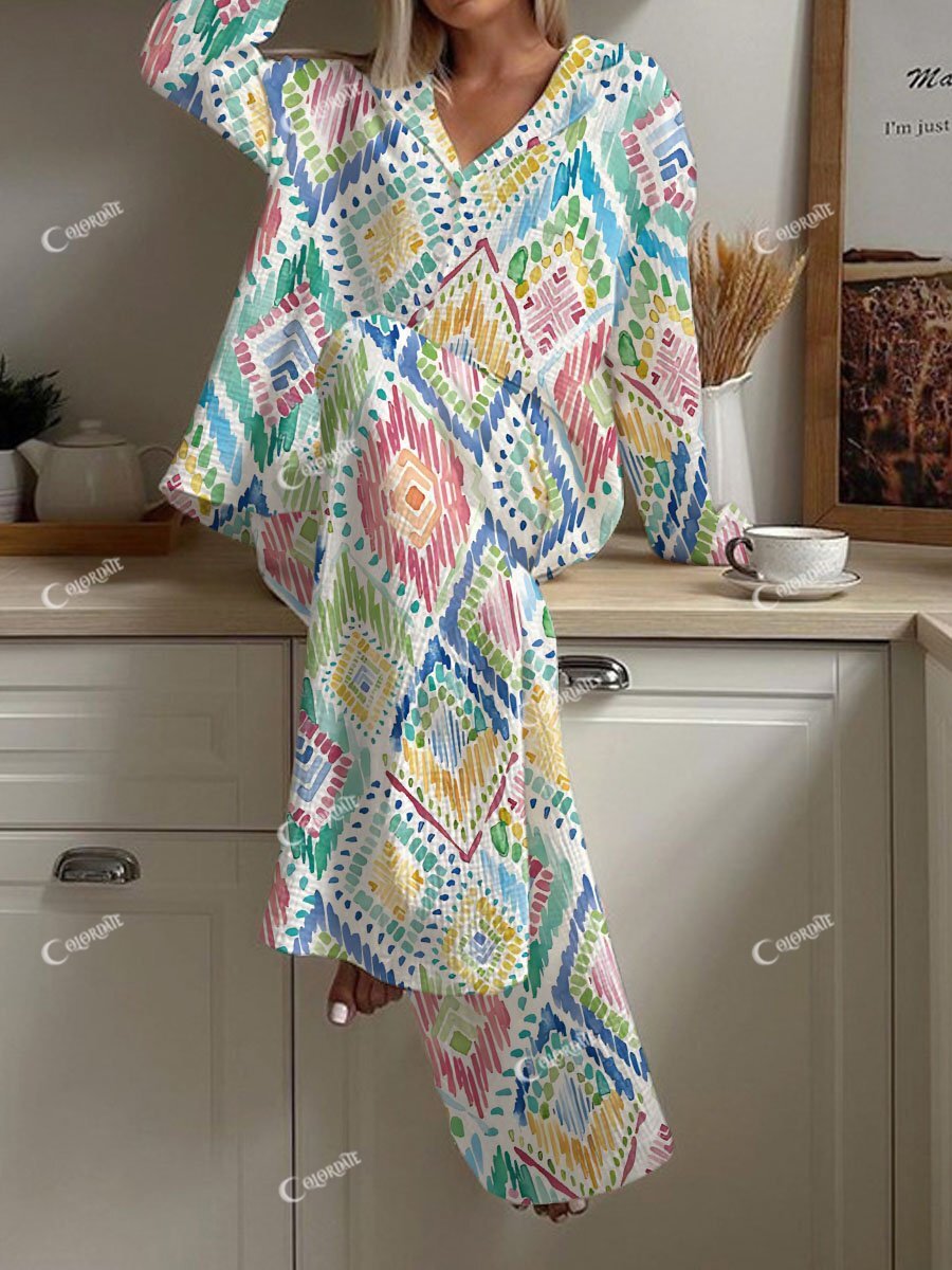 Women's Colorful Bohemian Print Loose Homewear Set