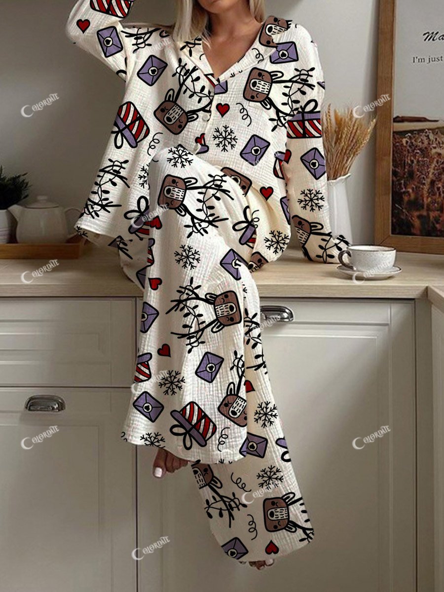 Women's Art Painting Funny Animal Print Home Long Sleeve Suit