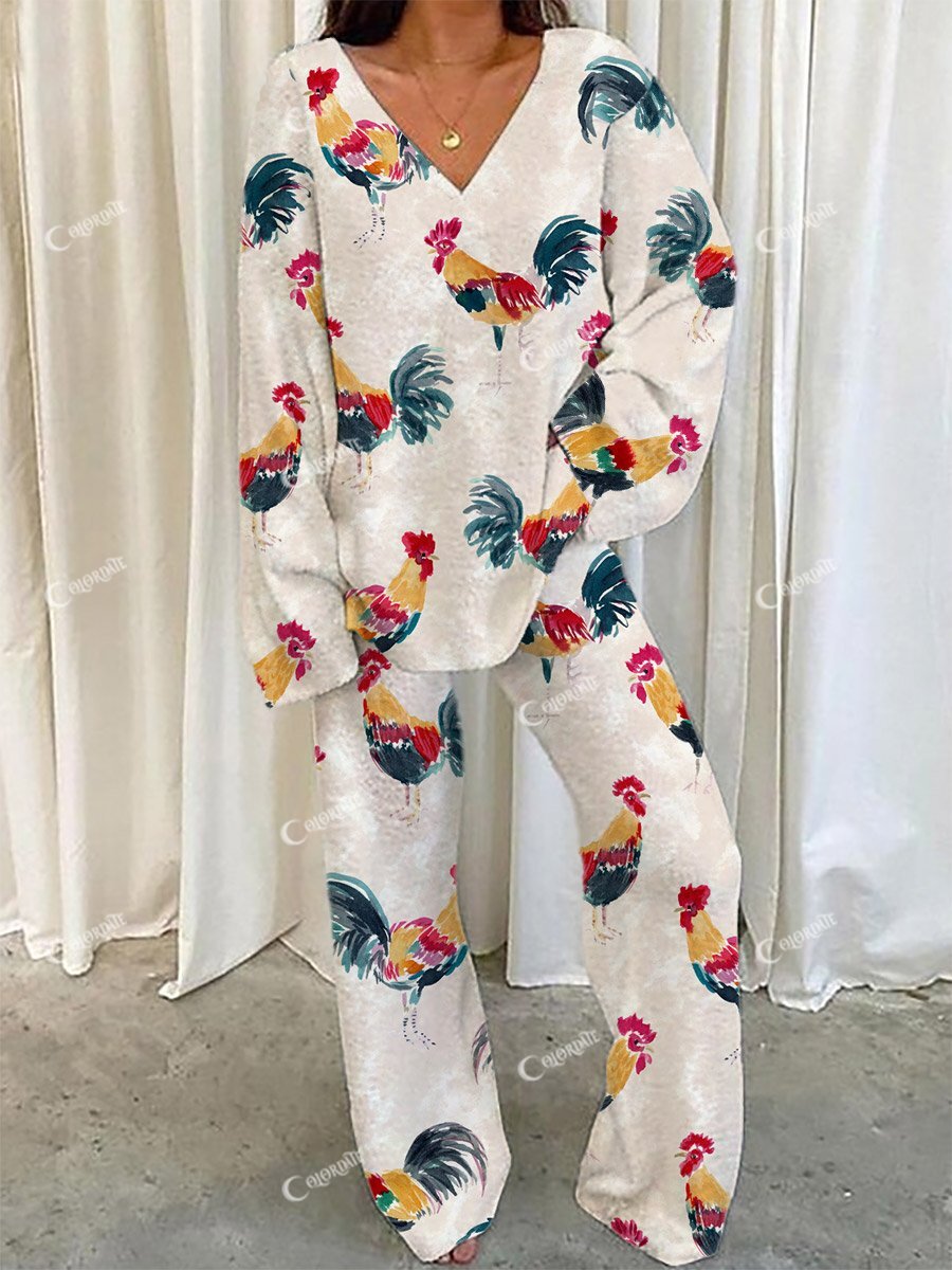 Women's Fun Rural Animal Print Home Long Sleeve Suit