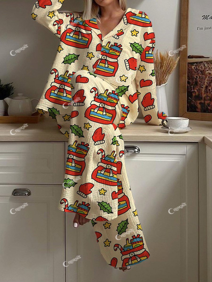 Ladies Pink Art Painting Fun Print Home Long Sleeve Suit