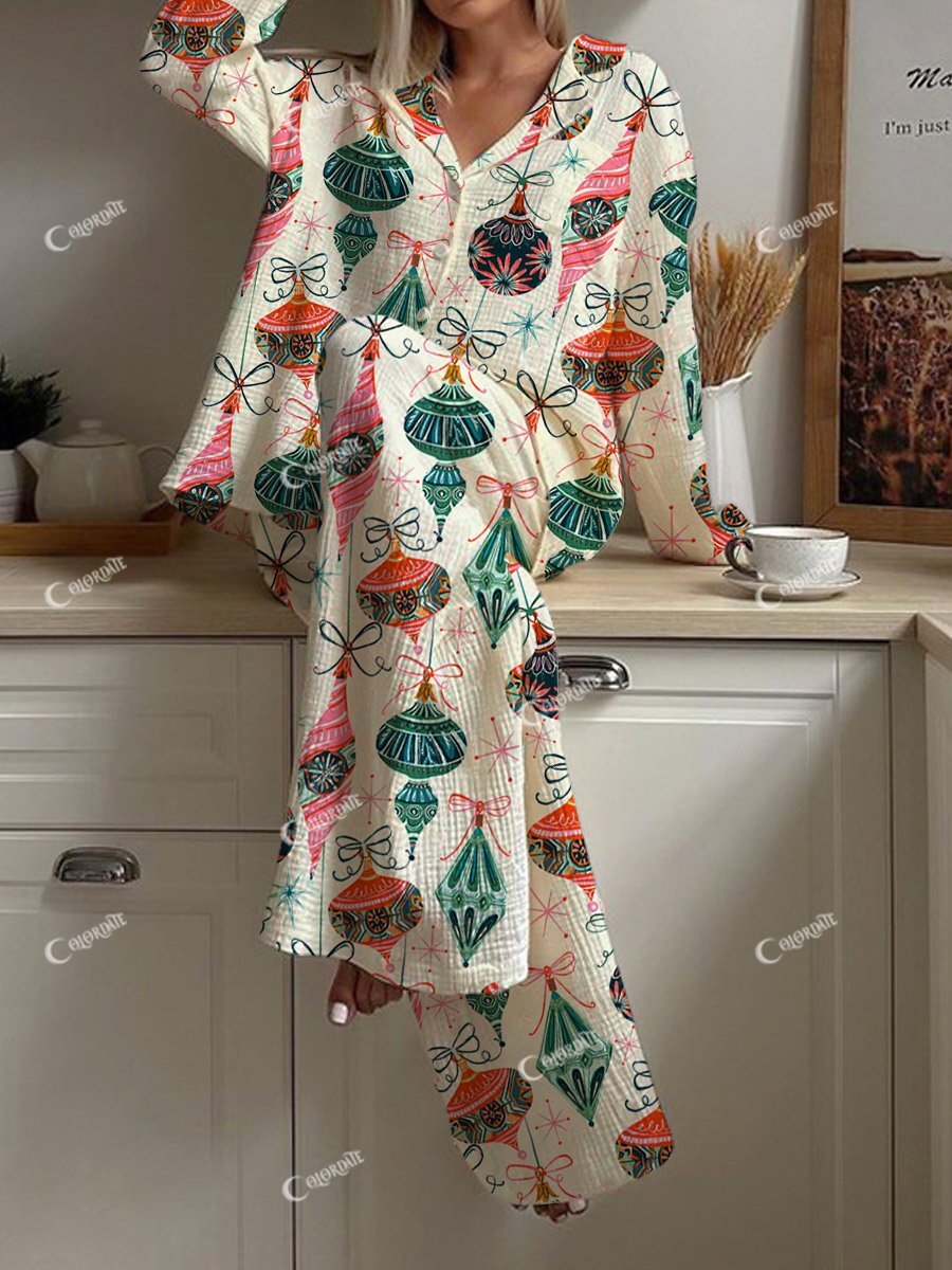 Women's Art Painting Christmas Print Home Long Sleeve Suit
