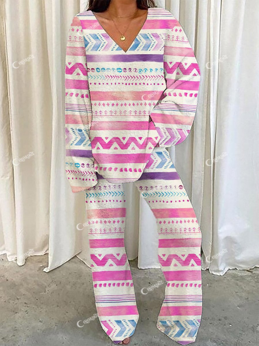 Women's Colorful Bohemian Printed Lounge Long Sleeve Suit