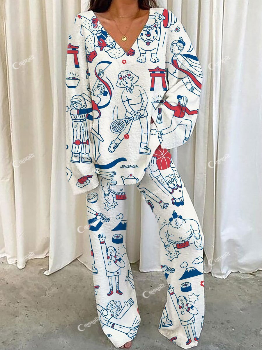 Women's Art Painting Sports Games Printed Home Long Sleeve Suit