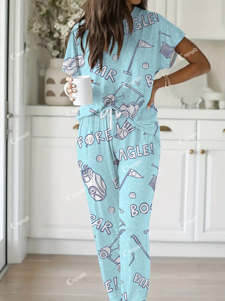 Women's Blue Art Golf Fun Print Home Set