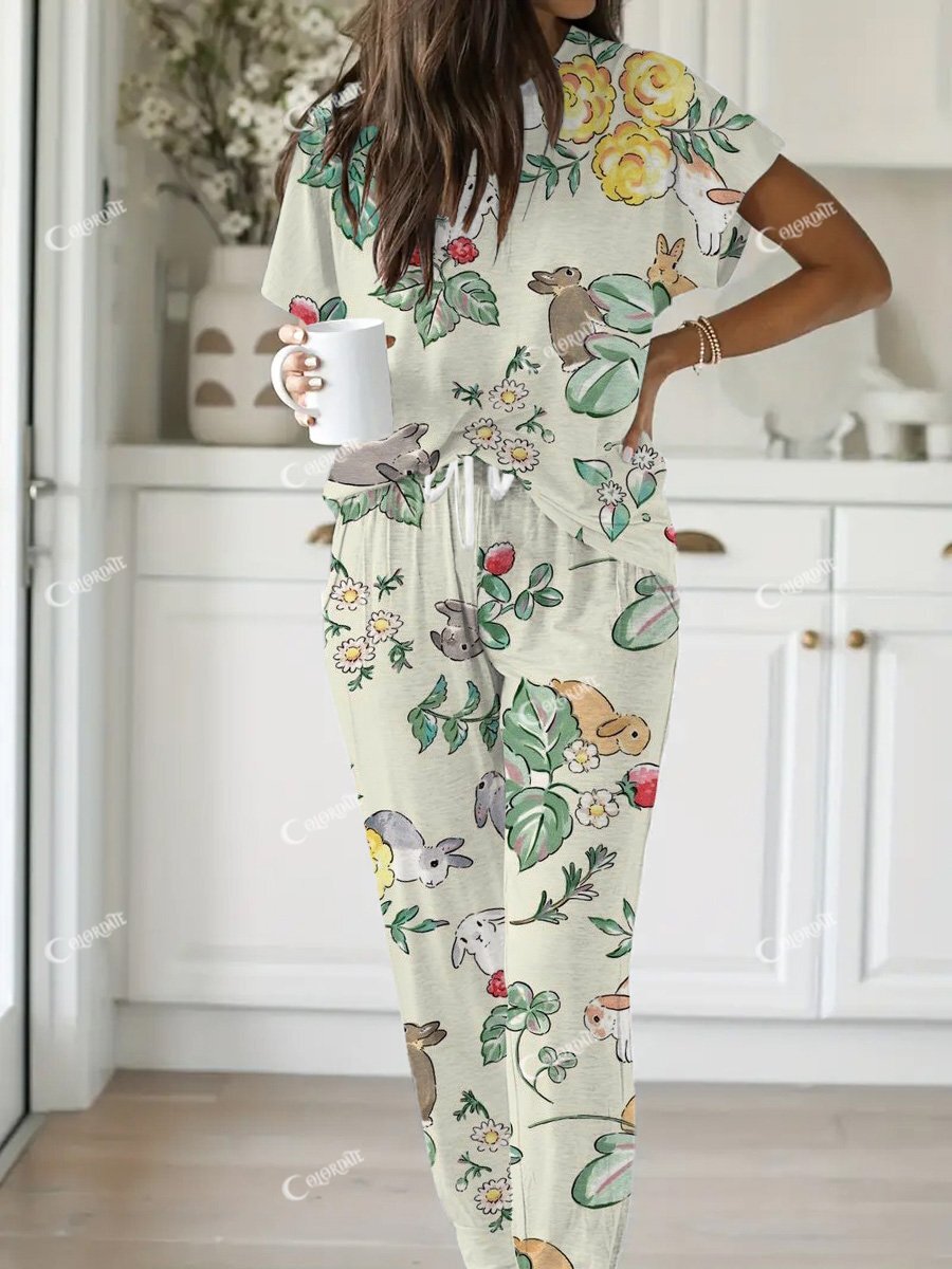 Ladies Christmas Bunny Short Sleeve Pajama Set