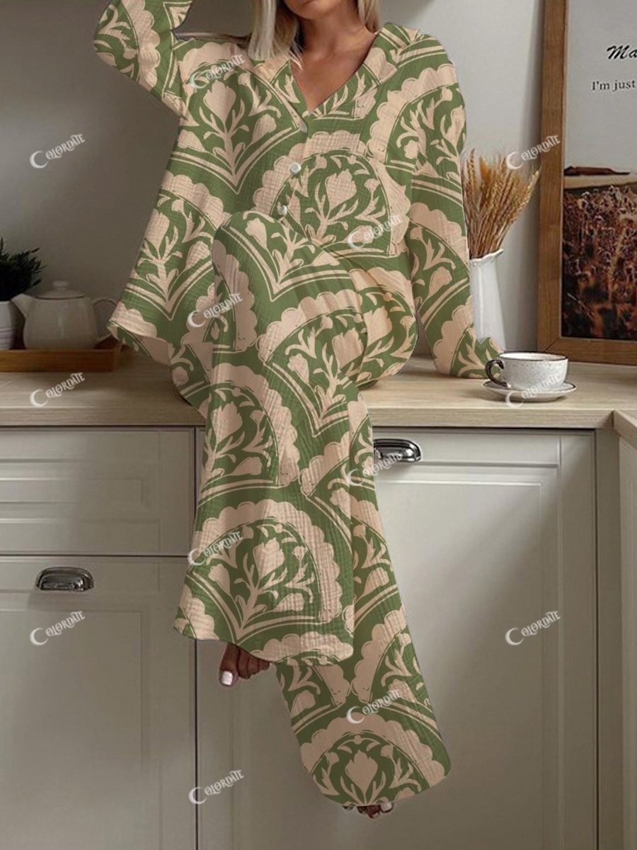 Women's Elegant Bohemian Print Pajama Set