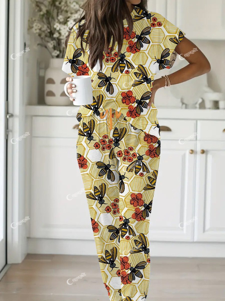 Women's Hive & Bee Short Sleeve Pajama Set
