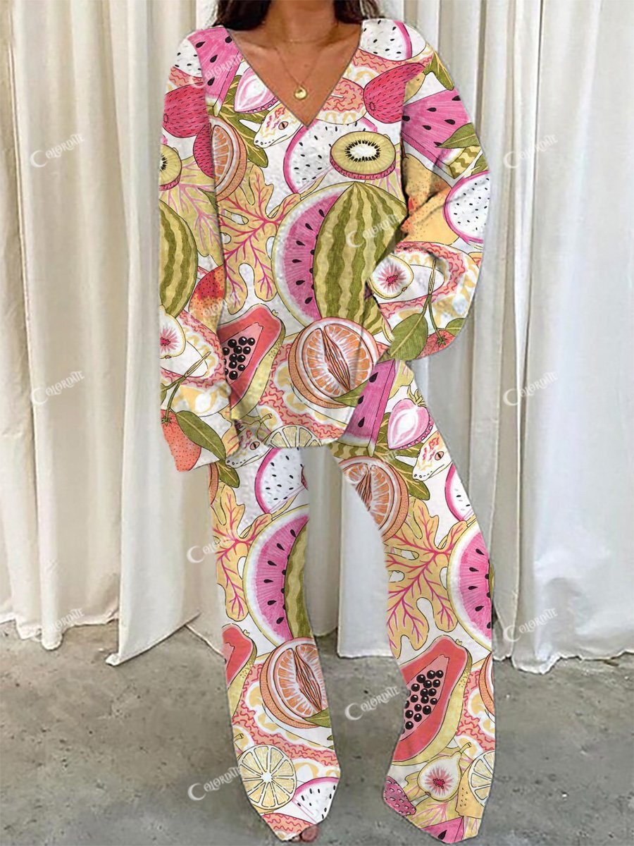 Women's Fruit Print Pajama Set