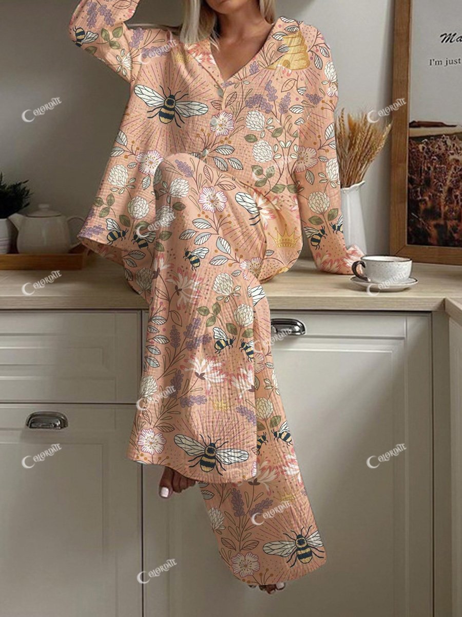 Women's Garden Bee Print Pajama Set