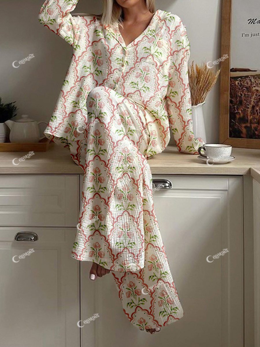 Women's Floral Long Sleeve Pant Suit