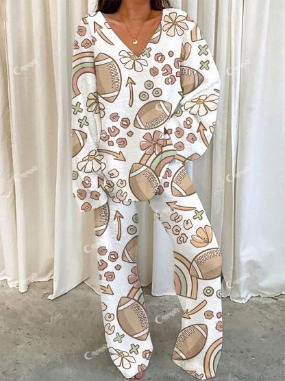 Women's Rugby Rainbow Print V-Neck Suit