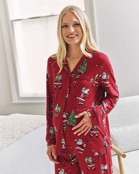 Christmas Santa Snowball Print Long Pyjama Set